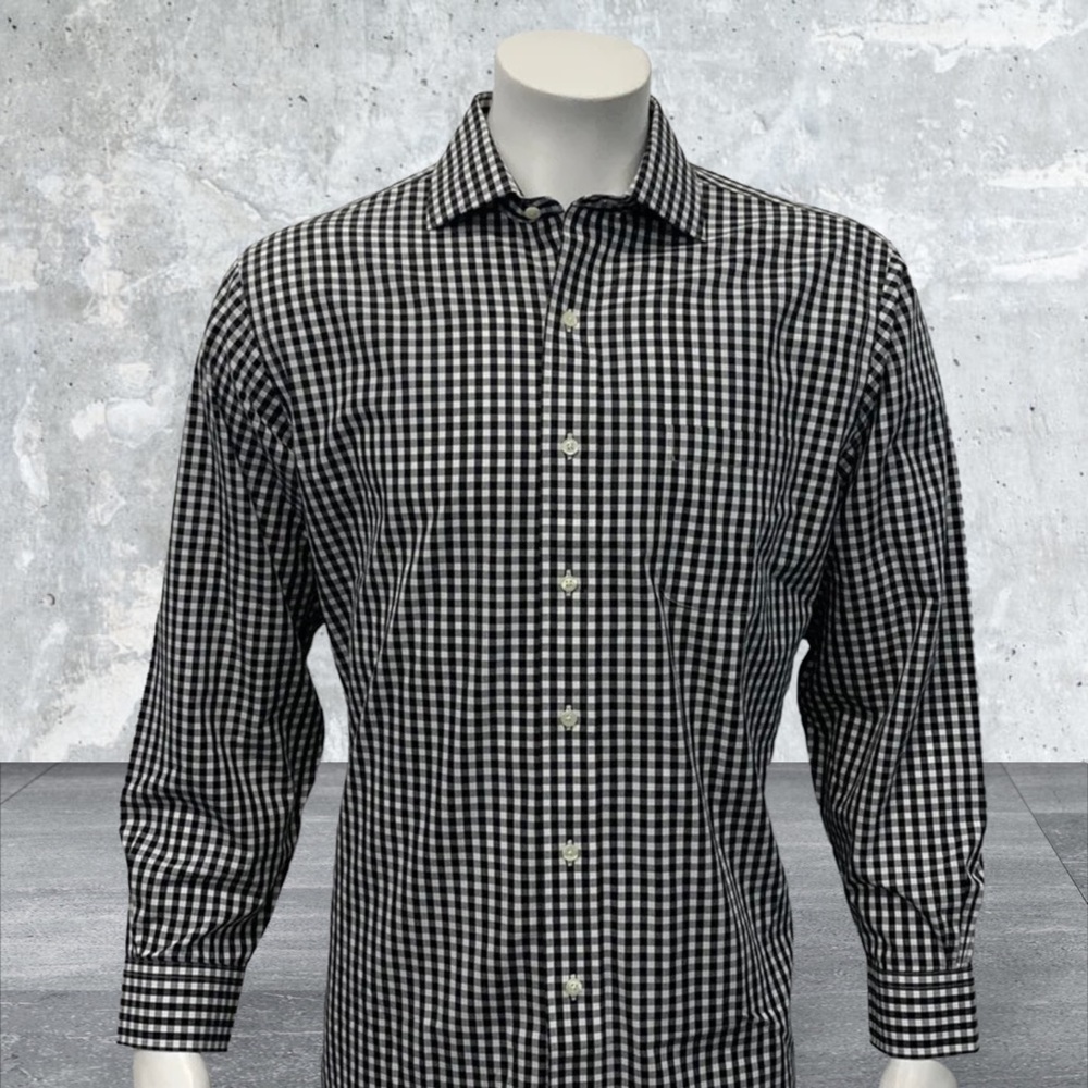 Brooks Brothers White Black Check Supima Cotton Dress Oxford Shirt Size 16 EUC